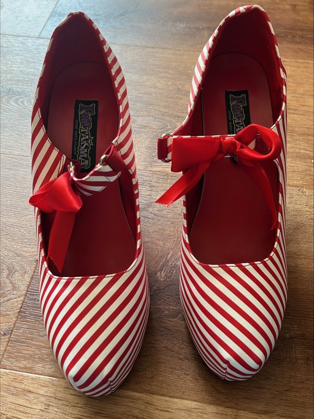 Funtasma Red White Striped Platform Mary Jane Heels Bow Strap Costume Shoes 11